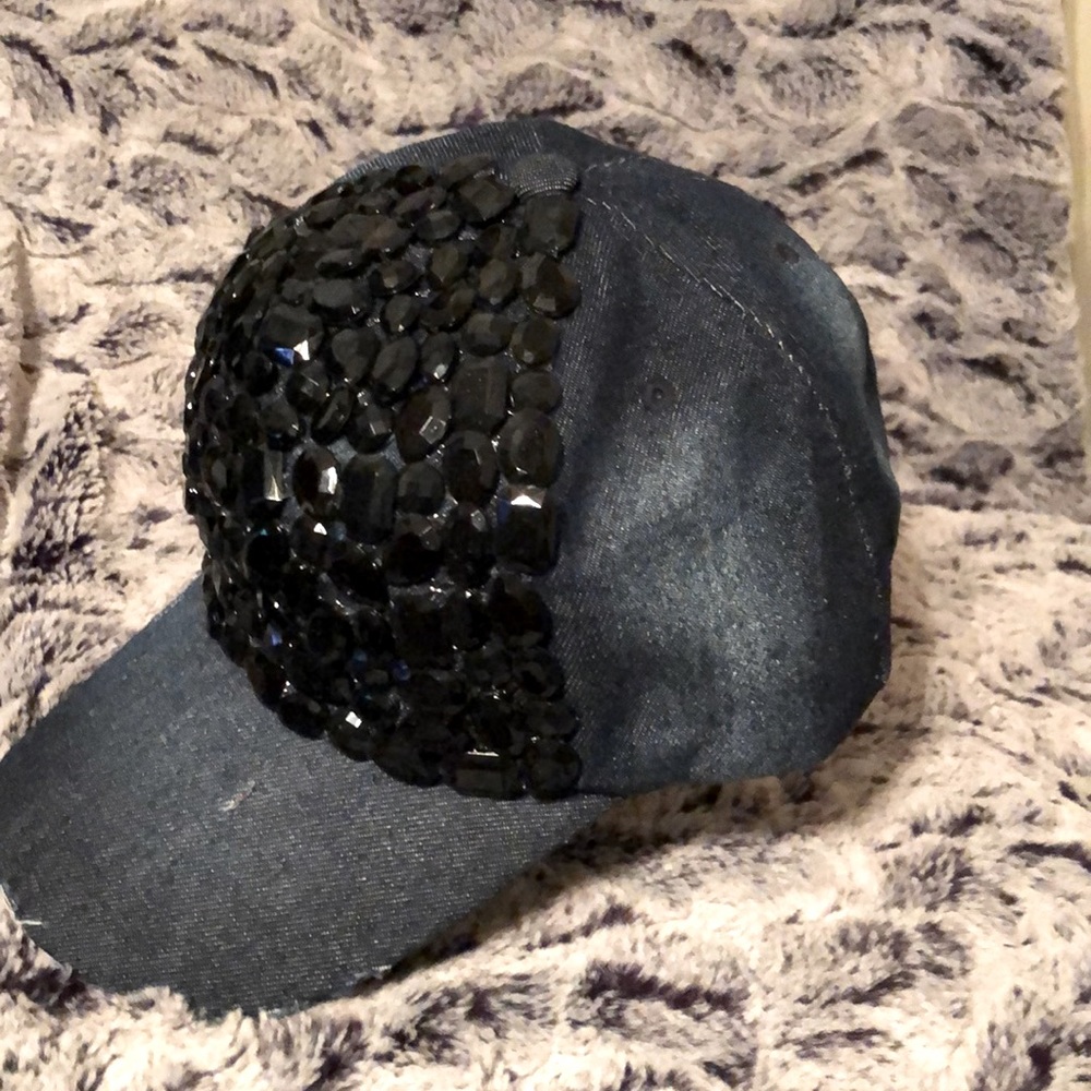Distressed Denim Bejeweled Ballcap